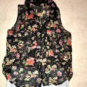 Floral, sheer, button up shirt